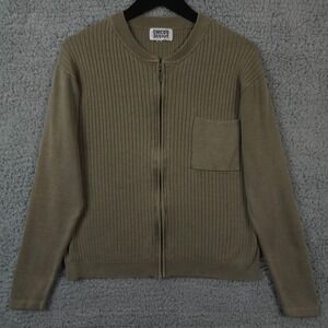 Chicos Design Sweater Womens 1 US Medium Green Full Zip Cardigan Ribbed Knit VTG